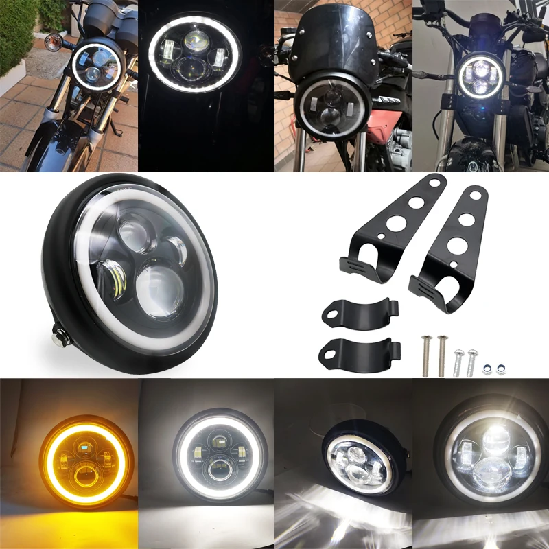 Universal 7" Led Motorcycle Headlight DRL H4 Headlamp For Honda Yamaha Suzuki Victory Kawasaki 7.5 Inch Lamp Housing Accessories