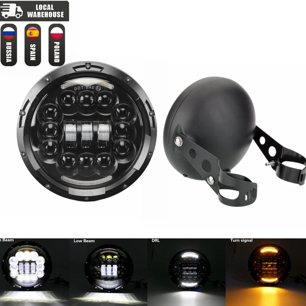 Universal 7" Led Motorcycle Headlight DRL H4 Headlamp For Honda Yamaha Suzuki Victory Kawasaki 7.5 Inch Lamp Housing Accessories