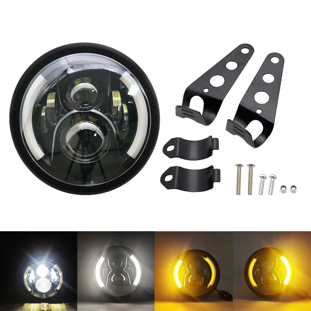 Universal 7" Led Motorcycle Headlight DRL H4 Headlamp For Honda Yamaha Suzuki Victory Kawasaki 7.5 Inch Lamp Housing Accessories