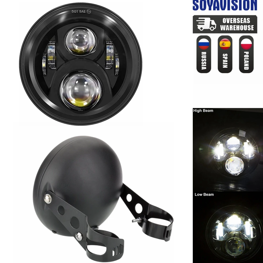 Universal 7" Led Motorcycle Headlight DRL H4 Headlamp For Honda Yamaha Suzuki Victory Kawasaki 7.5 Inch Lamp Housing Accessories