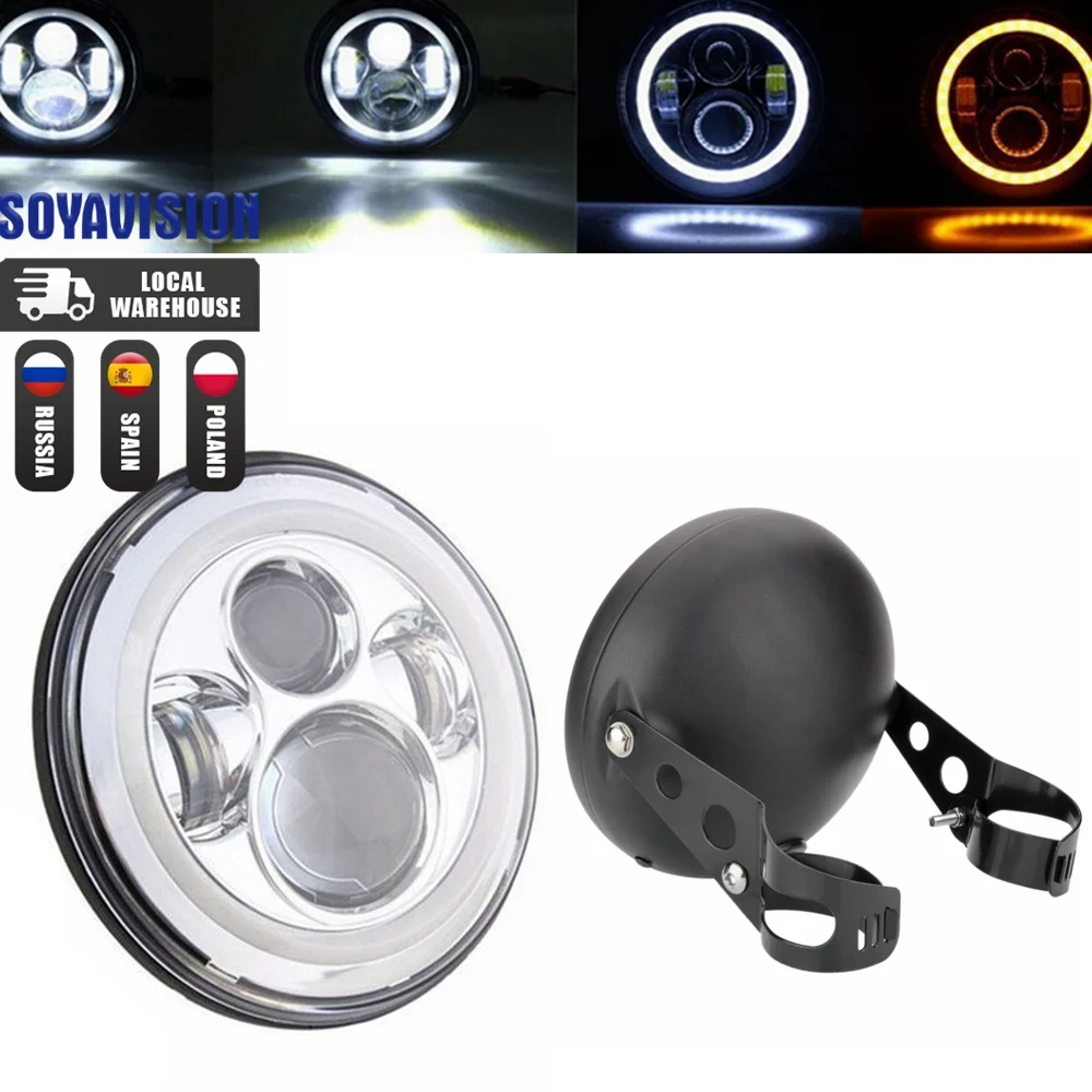 Universal 7" Led Motorcycle Headlight DRL H4 Headlamp For Honda Yamaha Suzuki Victory Kawasaki 7.5 Inch Lamp Housing Accessories