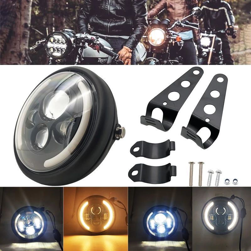 Universal 7" Led Motorcycle Headlight DRL H4 Headlamp For Honda Yamaha Suzuki Victory Kawasaki 7.5 Inch Lamp Housing Accessories