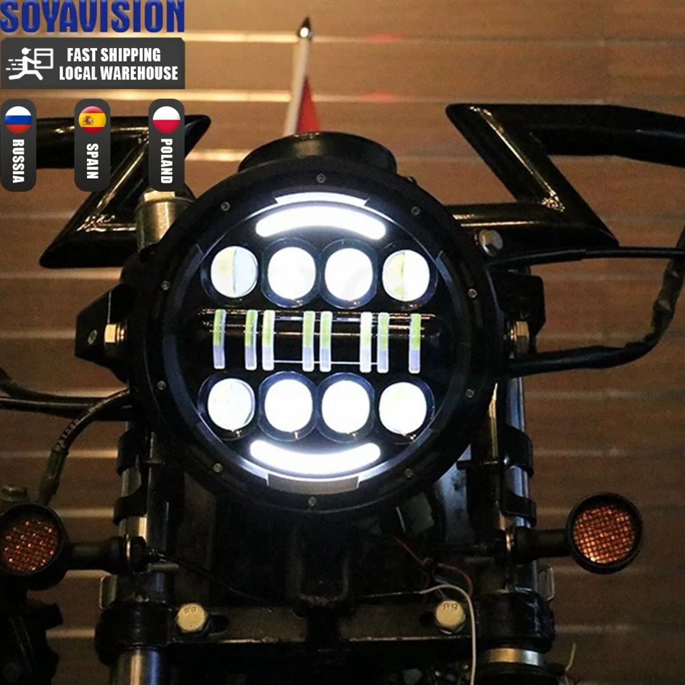 Universal 7" Led Motorcycle Headlight DRL H4 Headlamp For Honda Yamaha Suzuki Victory Kawasaki 7.5 Inch Lamp Housing Accessories