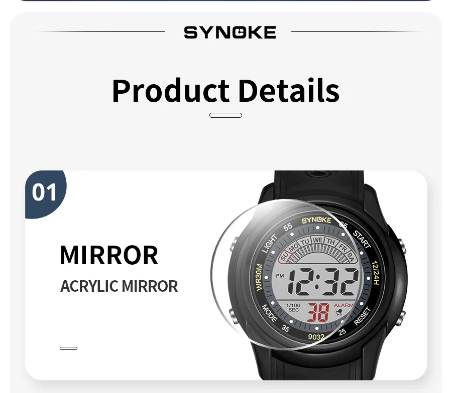 SYNOKE Electronic Watch For Mans Sport Watch Multifunction Sports Waterproof Luminous LED Digital Watch Boy Student Fashion