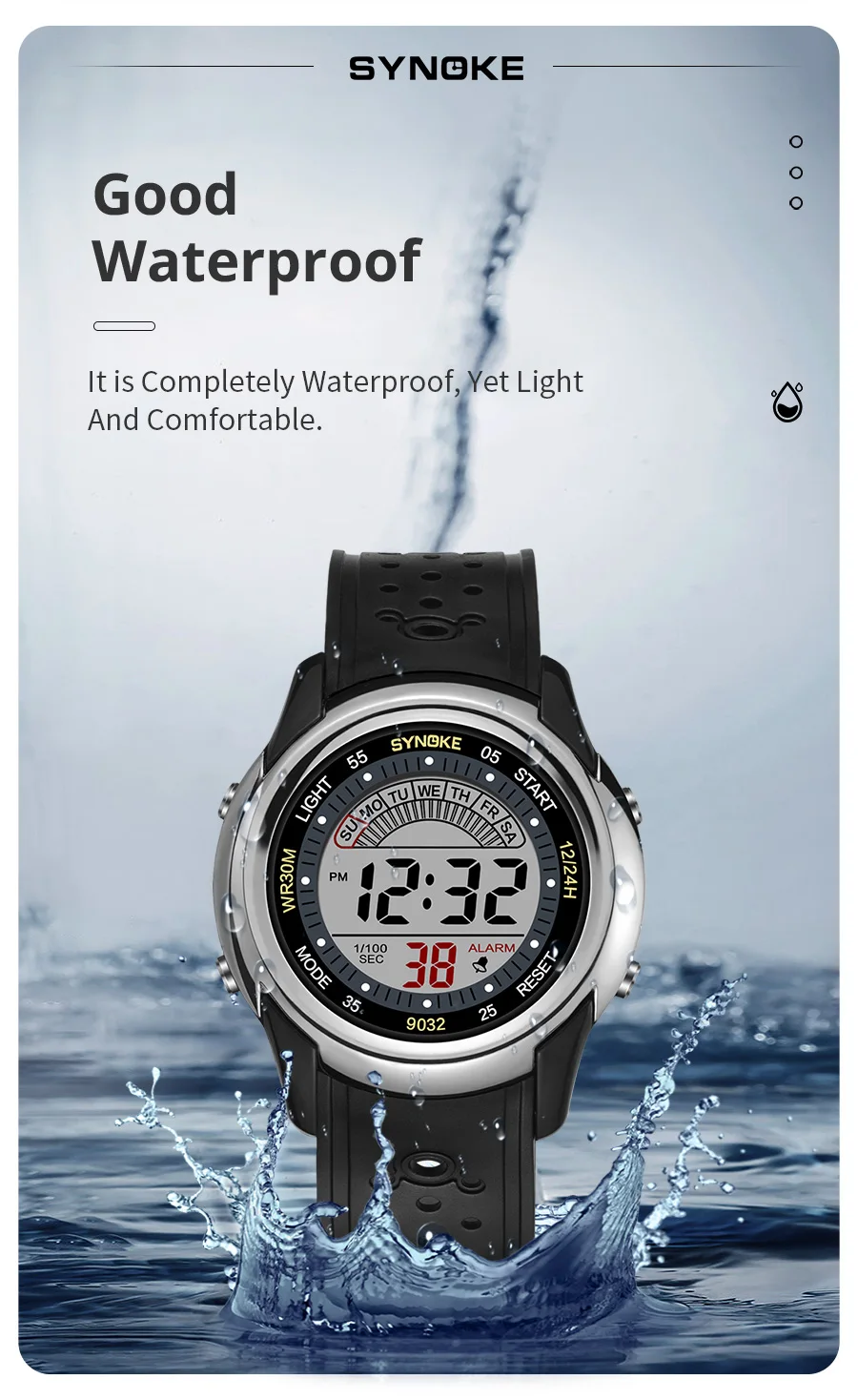 SYNOKE Electronic Watch For Mans Sport Watch Multifunction Sports Waterproof Luminous LED Digital Watch Boy Student Fashion