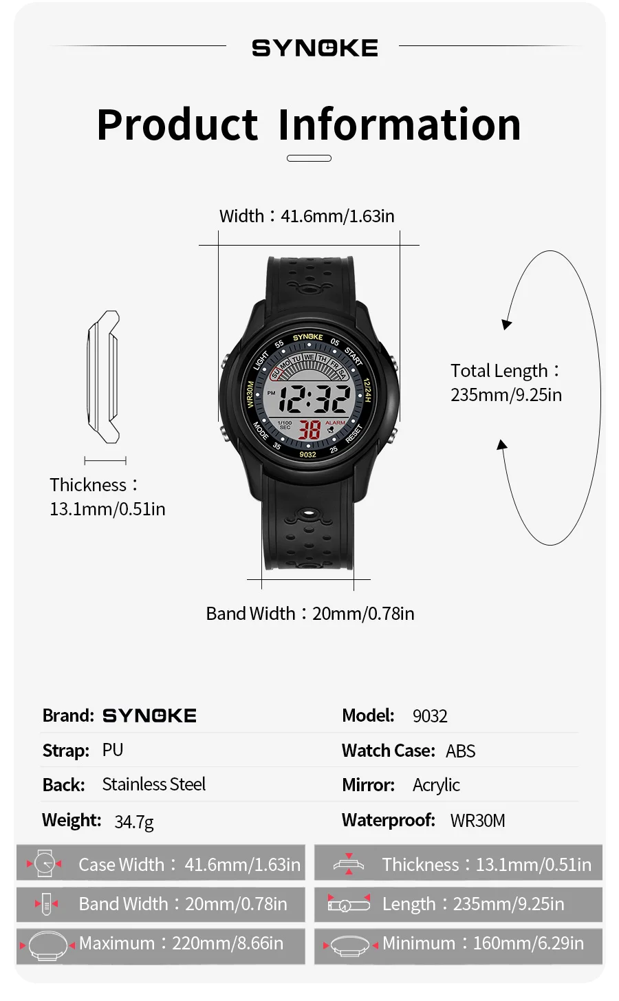 SYNOKE Electronic Watch For Mans Sport Watch Multifunction Sports Waterproof Luminous LED Digital Watch Boy Student Fashion