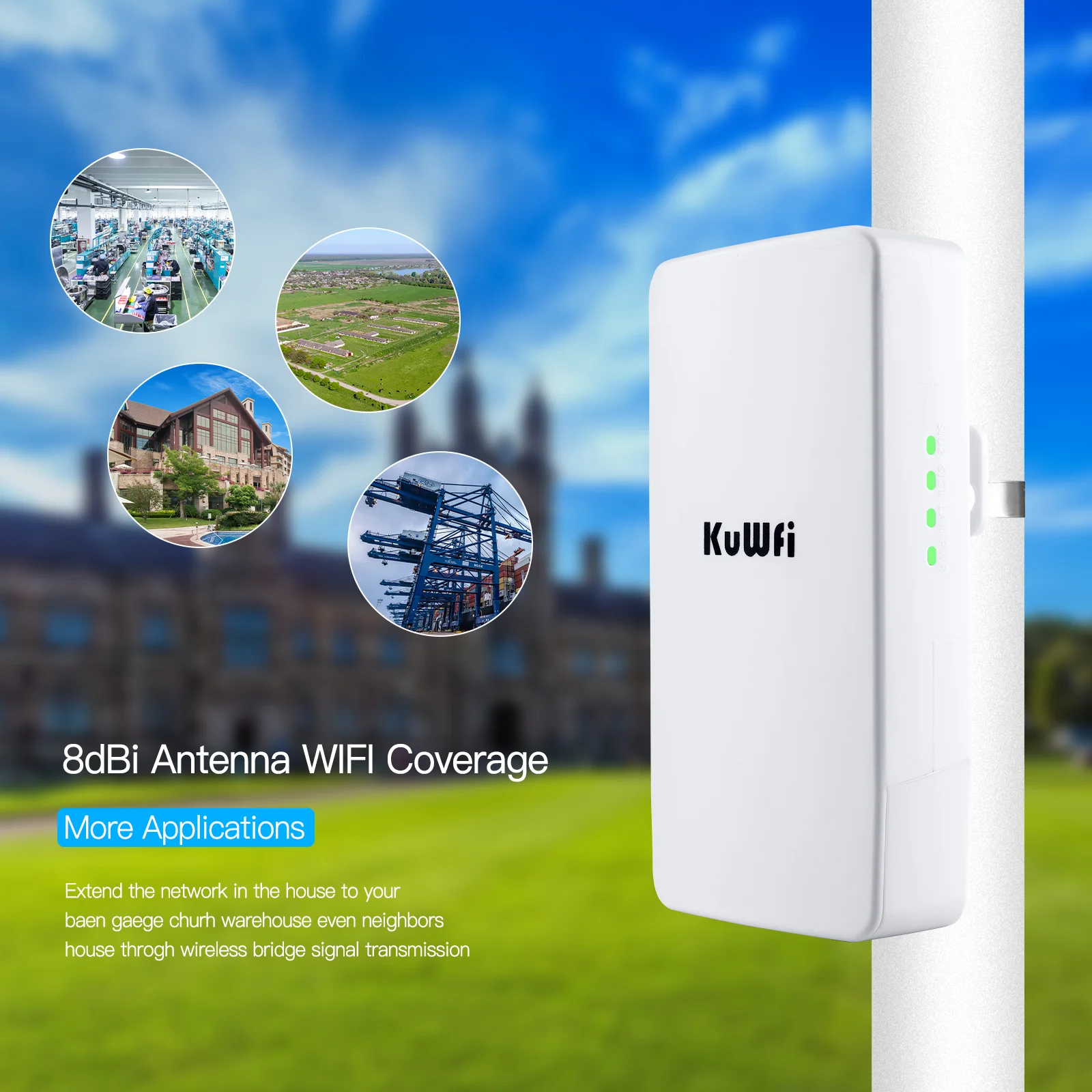 KuWFi 2.4Ghz 300Mbps Outdoor CPE Bridge Wireless Wifi Router AP Repeater Mode Long Range Extender Wireless Bridge PTP PTMP 1KM