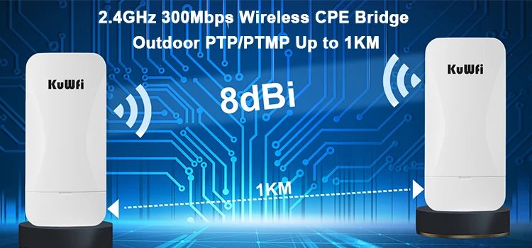 KuWFi 2.4Ghz 300Mbps Outdoor CPE Bridge Wireless Wifi Router AP Repeater Mode Long Range Extender Wireless Bridge PTP PTMP 1KM