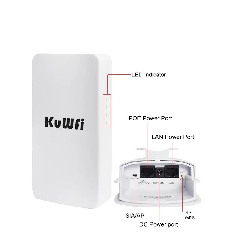 KuWFi 2.4Ghz 300Mbps Outdoor CPE Bridge Wireless Wifi Router AP Repeater Mode Long Range Extender Wireless Bridge PTP PTMP 1KM