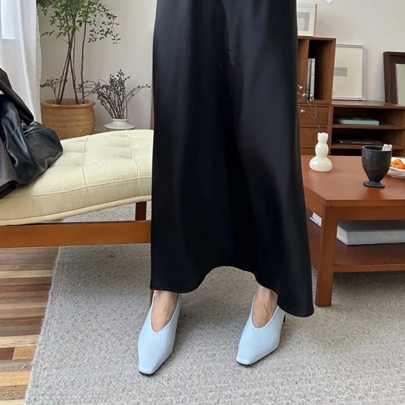 SUOJIALUN Autumn Women Pumps Shoes Fashion Shallow Slip On Ladies Eelgant Single Shoes Square High Heel Outdoor Dress Pumps
