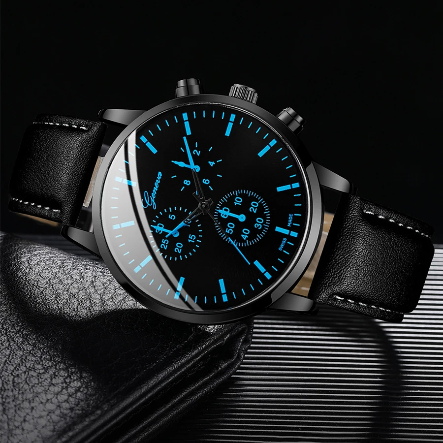 3PCS/Set Men Business Watches Casual Leather Band Analog Male's Quartz Watch Necklace Bracelet Set