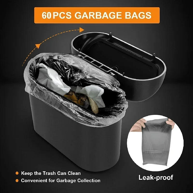 Car Trash Can (with Lid) Contains 60 (300) Garbage Bags, Small Car Trash Can, Leak-proof Mini Car Accessories