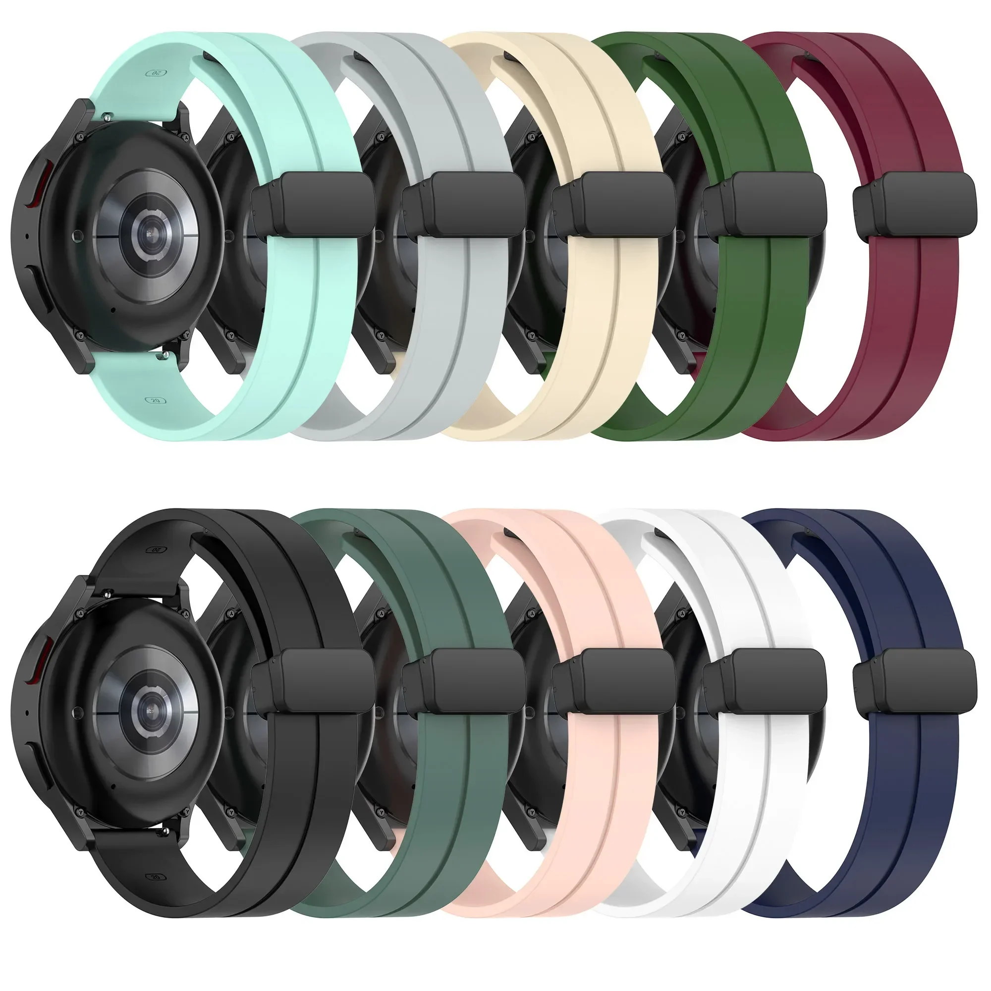 20mm 22mm Strap for Samsung Galaxy Watch 6/4/5 Pro/Classic/Gear S3/Active 2 Sport Silicone Magnetic Buckle Huawei GT 2 2e 3 Band