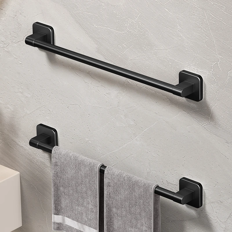 Bathroom Towel Holder White Without Drilling Bathroom Black Towel Rack Towel Bar Self-Adhesive Bathroom Towel Rack Towel Rail