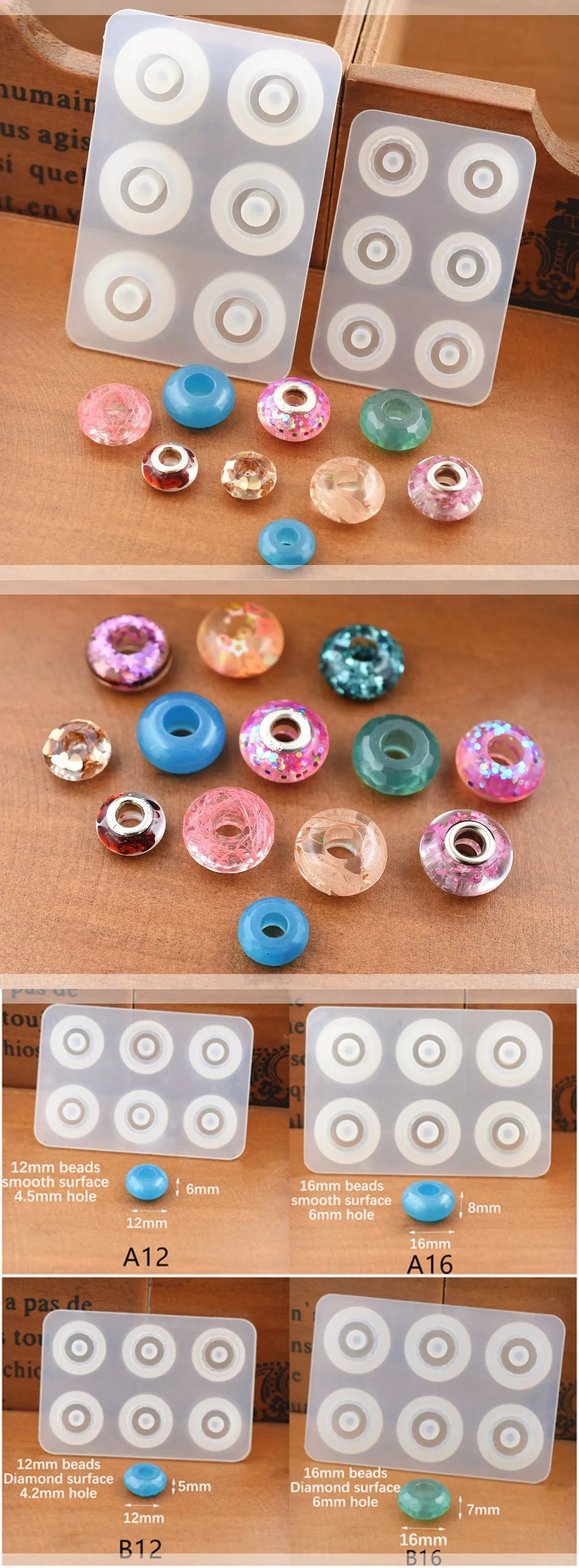 SNASAN Silicone Mold For 12mm 16mm Beads With Big Hole Jewelry Making Necklace Bracelet Bead Epoxy Resin Silicone Mould Handmade