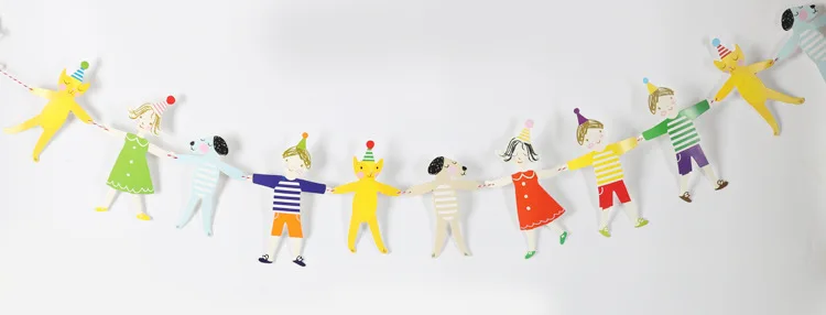 Cute Hands In Hands Boy Girl Cat and Dog Cartoon DIY Bunting Birthday Banner Flag Party Decoration Paper Flags Hanging Ornament