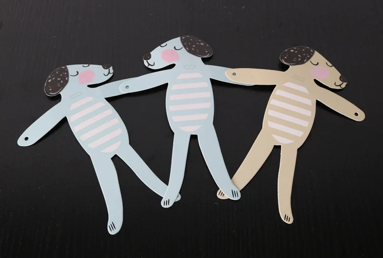 Cute Hands In Hands Boy Girl Cat and Dog Cartoon DIY Bunting Birthday Banner Flag Party Decoration Paper Flags Hanging Ornament
