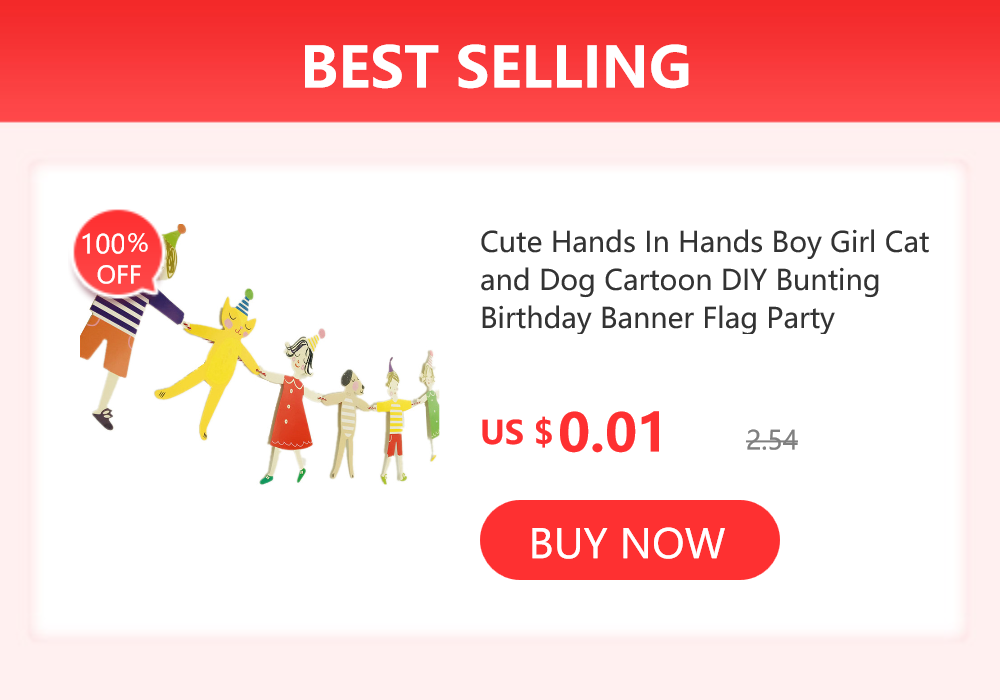 Cute Hands In Hands Boy Girl Cat and Dog Cartoon DIY Bunting Birthday Banner Flag Party Decoration Paper Flags Hanging Ornament