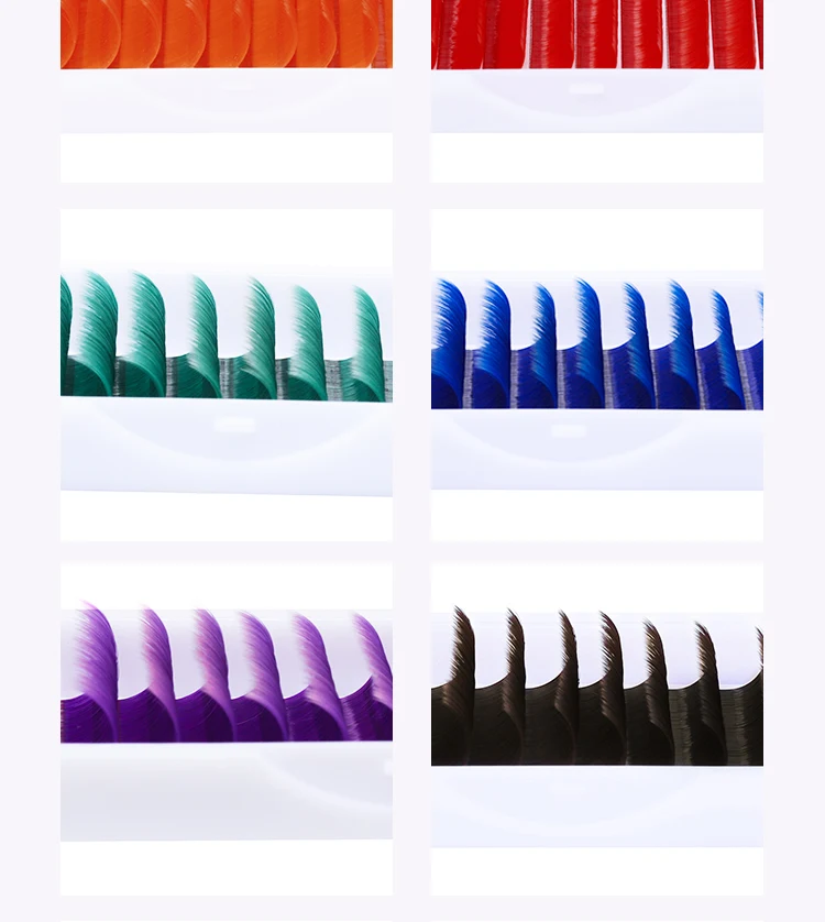 Fadvan Colorful Easy Fanning Eyelashes Extension Red Green Blue Brown Purple Colorful Auto Blooming Makeup Lashes 15-20mm Long