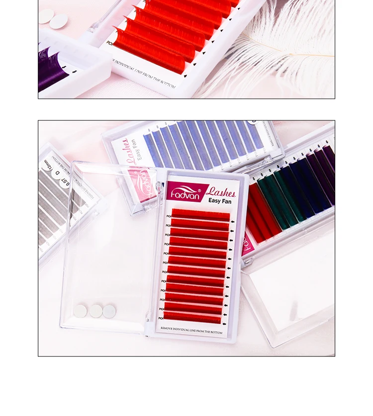Fadvan Colorful Easy Fanning Eyelashes Extension Red Green Blue Brown Purple Colorful Auto Blooming Makeup Lashes 15-20mm Long