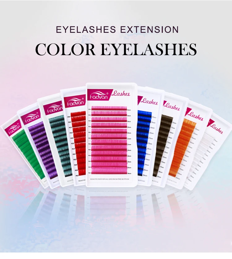 Fadvan Colorful Easy Fanning Eyelashes Extension Red Green Blue Brown Purple Colorful Auto Blooming Makeup Lashes 15-20mm Long