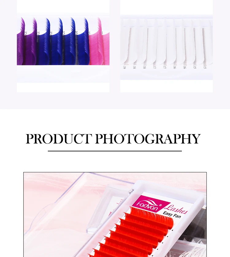 Fadvan Colorful Easy Fanning Eyelashes Extension Red Green Blue Brown Purple Colorful Auto Blooming Makeup Lashes 15-20mm Long