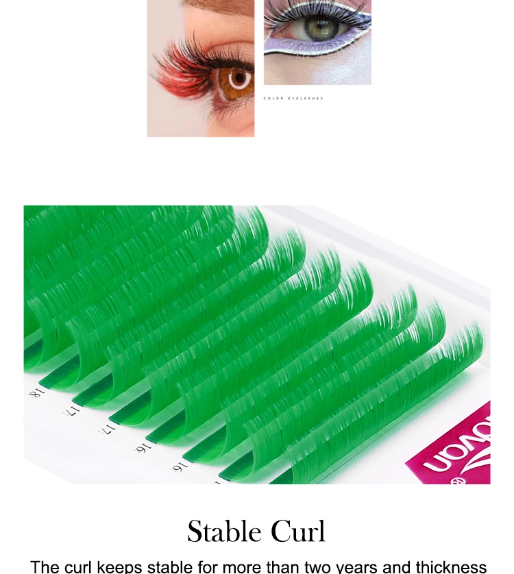 Fadvan Colorful Easy Fanning Eyelashes Extension Red Green Blue Brown Purple Colorful Auto Blooming Makeup Lashes 15-20mm Long