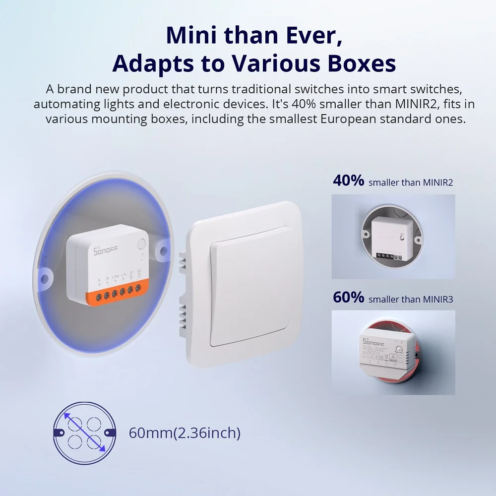 Sonoff Mini R4 Extreme Wifi Smart Switch Interruptor with Relay On-Off DIY Switch Module EWELINK APP Control Works with Alexa
