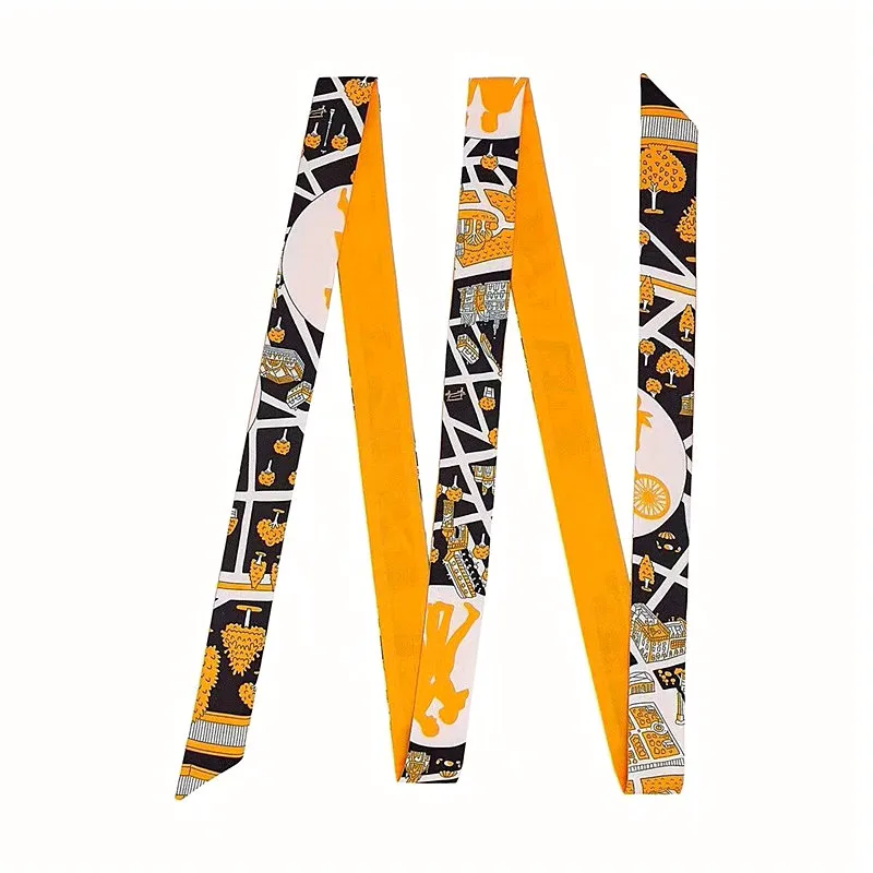 200cm "City of Animals" Brand Long Women Scarf Fashion Female Belt Skinny Head Scarves For Ladies Silk Scarf Tie Bag Ribbons