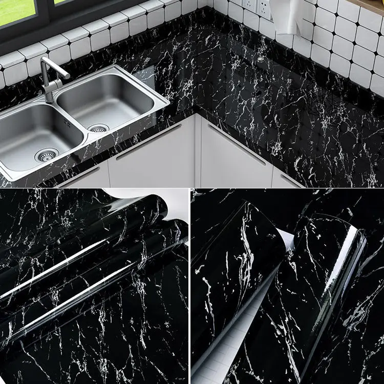 60CM Vinyl Self-adhesive Marble Wallpaper PVC DIY Waterproof Oilproof Wall Stickers Kitchen Bathroom Cabinets Counter Decoration