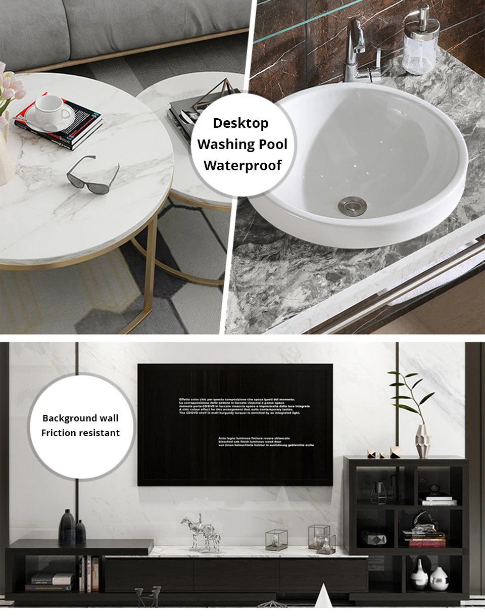 60CM Vinyl Self-adhesive Marble Wallpaper PVC DIY Waterproof Oilproof Wall Stickers Kitchen Bathroom Cabinets Counter Decoration