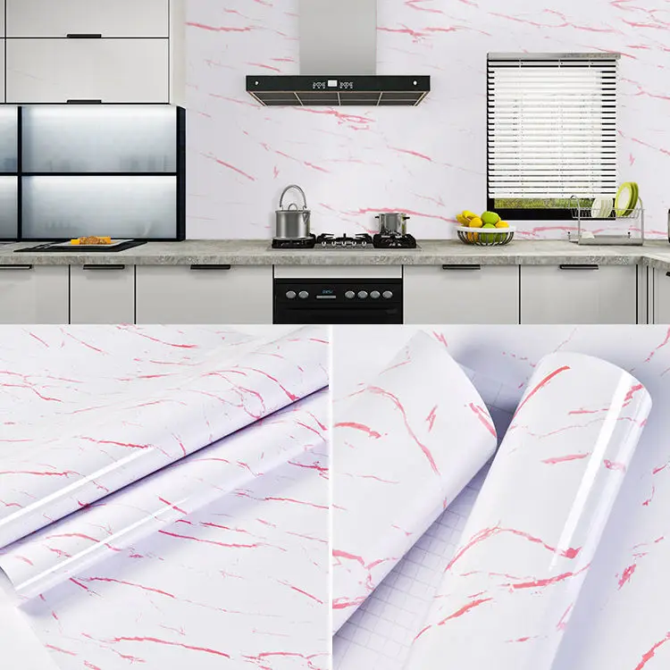 60CM Vinyl Self-adhesive Marble Wallpaper PVC DIY Waterproof Oilproof Wall Stickers Kitchen Bathroom Cabinets Counter Decoration