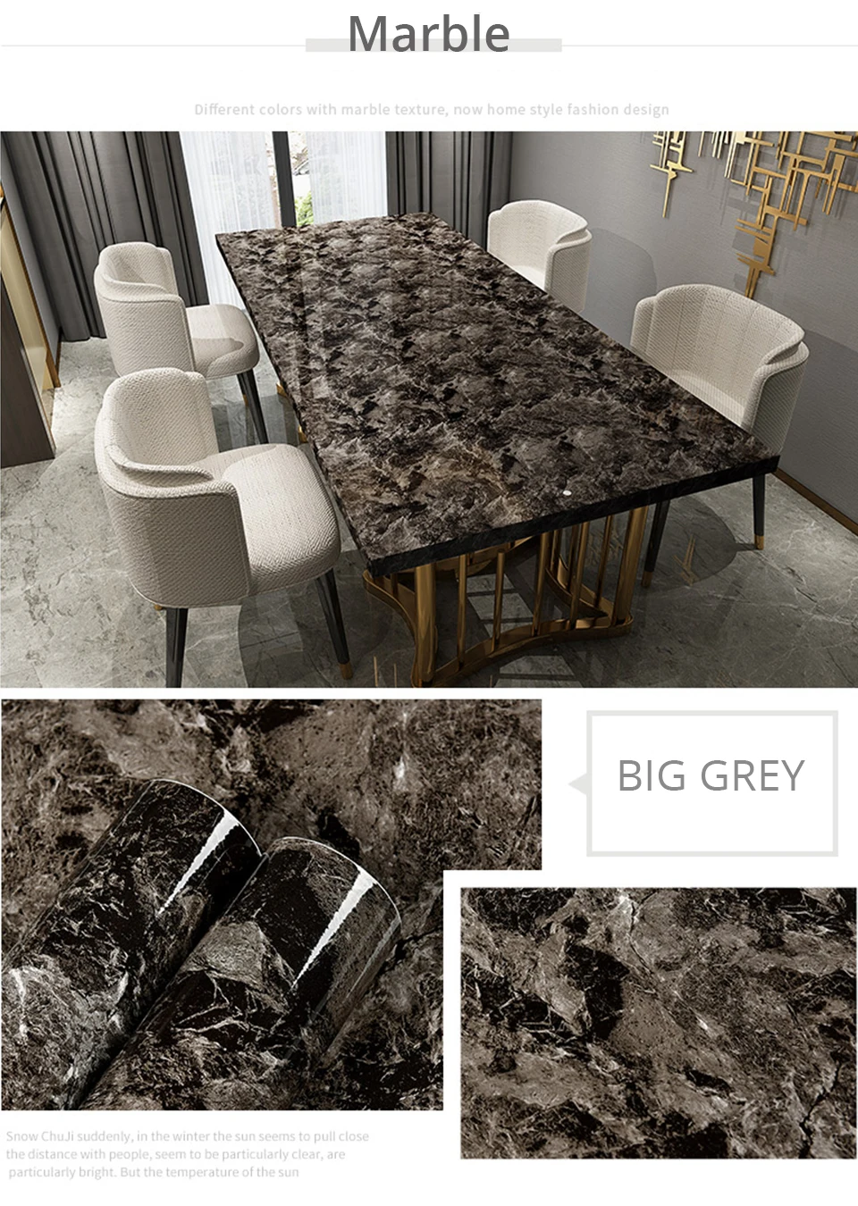 60CM Vinyl Self-adhesive Marble Wallpaper PVC DIY Waterproof Oilproof Wall Stickers Kitchen Bathroom Cabinets Counter Decoration
