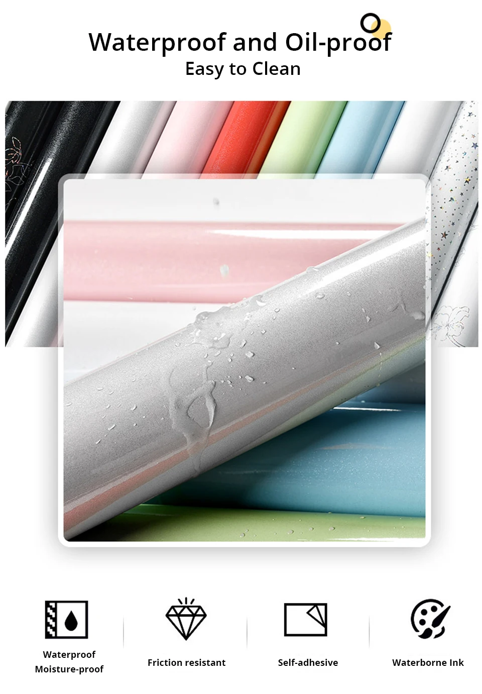 60CM Vinyl Self-adhesive Marble Wallpaper PVC DIY Waterproof Oilproof Wall Stickers Kitchen Bathroom Cabinets Counter Decoration