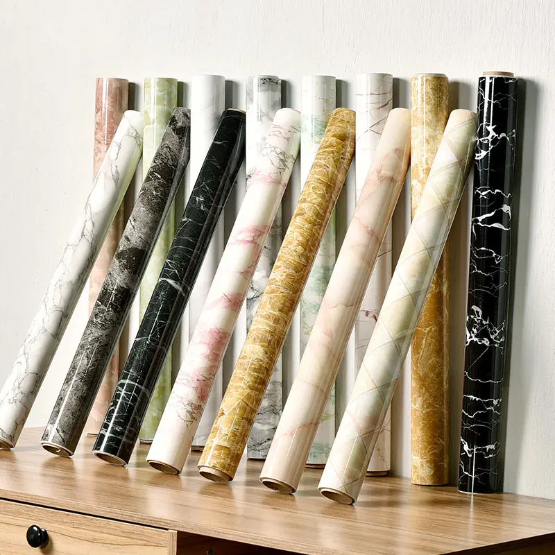 60CM Vinyl Self-adhesive Marble Wallpaper PVC DIY Waterproof Oilproof Wall Stickers Kitchen Bathroom Cabinets Counter Decoration