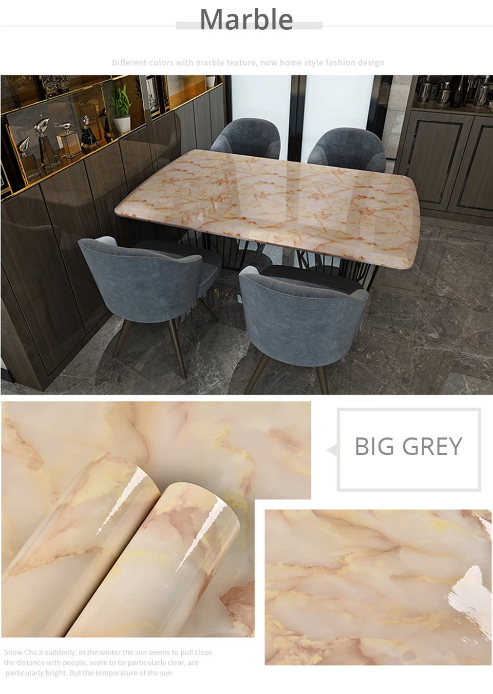 60CM Vinyl Self-adhesive Marble Wallpaper PVC DIY Waterproof Oilproof Wall Stickers Kitchen Bathroom Cabinets Counter Decoration