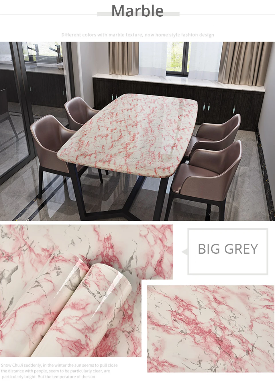 60CM Vinyl Self-adhesive Marble Wallpaper PVC DIY Waterproof Oilproof Wall Stickers Kitchen Bathroom Cabinets Counter Decoration