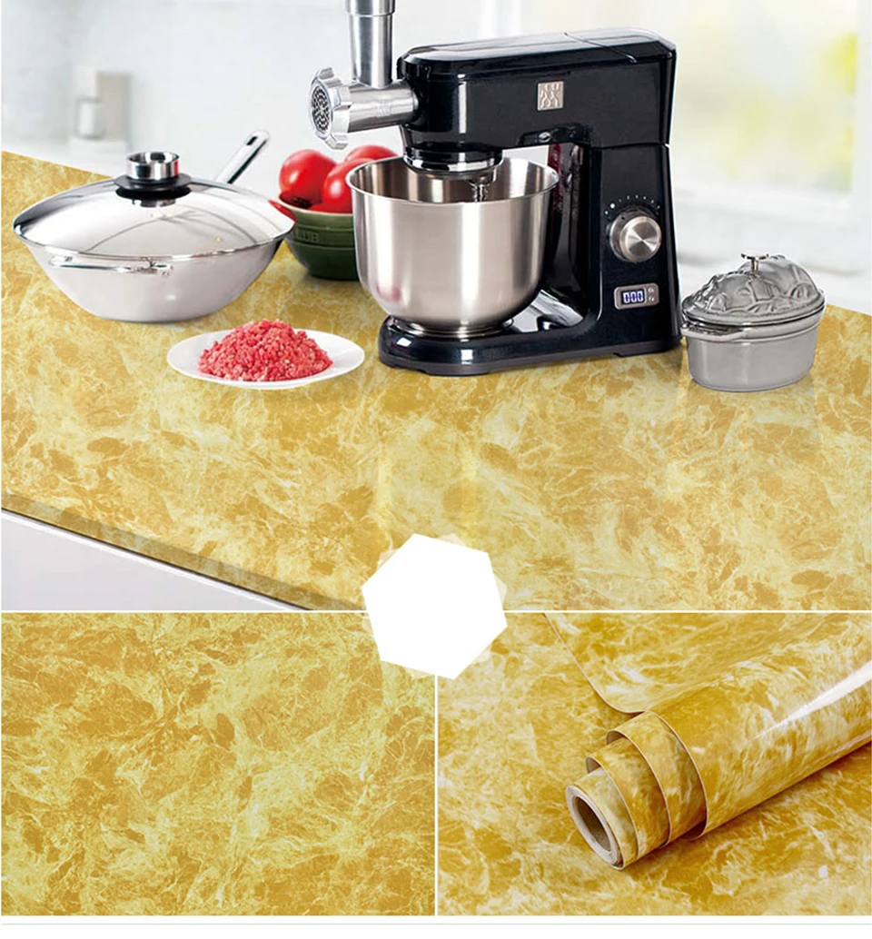 60CM Vinyl Self-adhesive Marble Wallpaper PVC DIY Waterproof Oilproof Wall Stickers Kitchen Bathroom Cabinets Counter Decoration