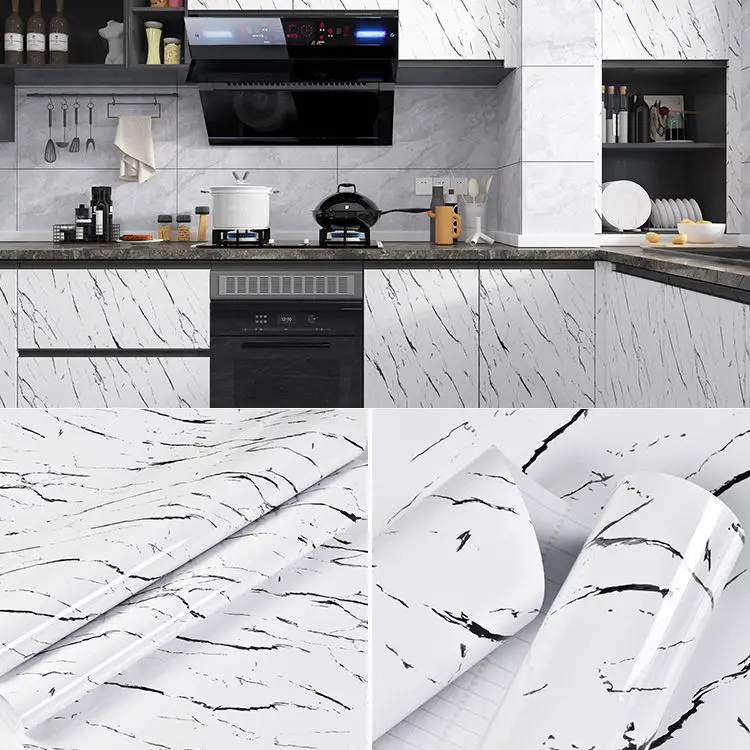 60CM Vinyl Self-adhesive Marble Wallpaper PVC DIY Waterproof Oilproof Wall Stickers Kitchen Bathroom Cabinets Counter Decoration