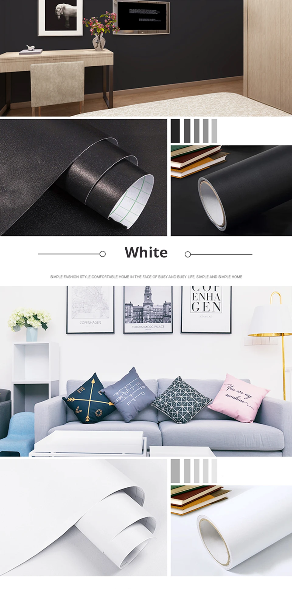 60CM Vinyl Self-adhesive Marble Wallpaper PVC DIY Waterproof Oilproof Wall Stickers Kitchen Bathroom Cabinets Counter Decoration