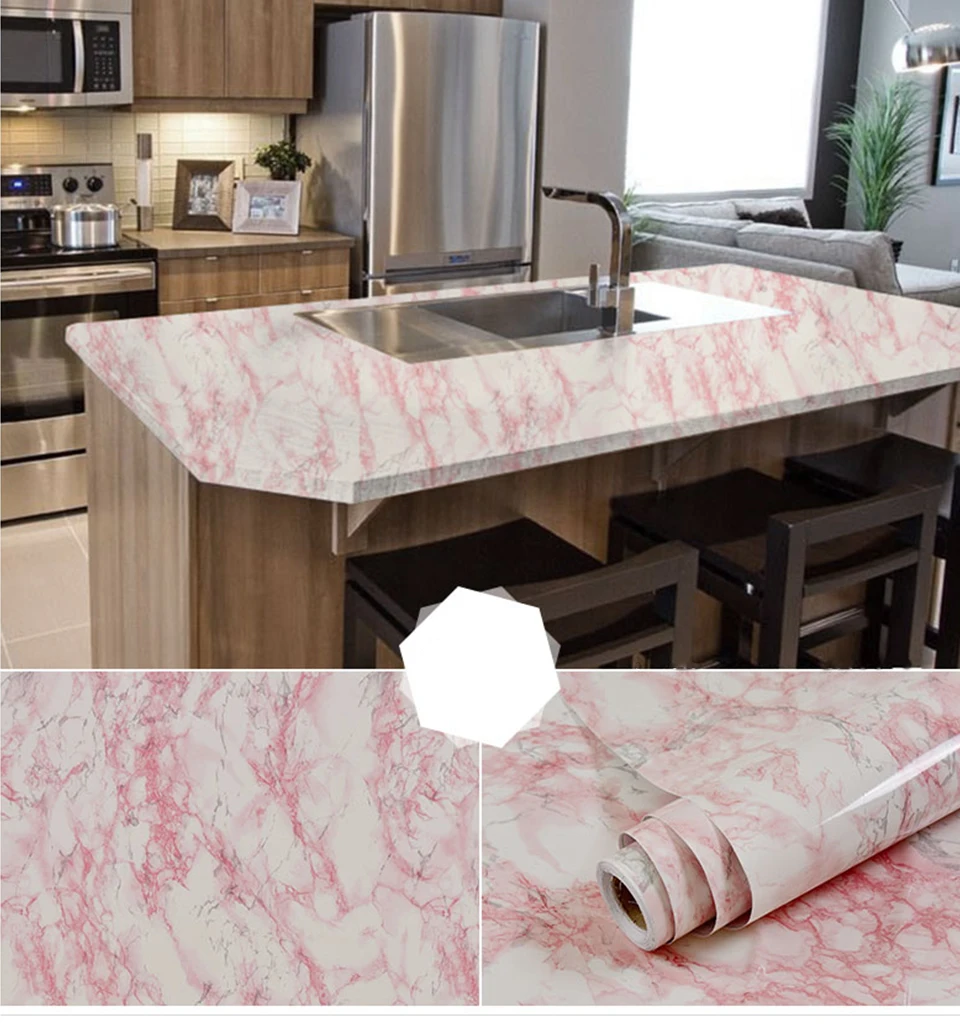 60CM Vinyl Self-adhesive Marble Wallpaper PVC DIY Waterproof Oilproof Wall Stickers Kitchen Bathroom Cabinets Counter Decoration