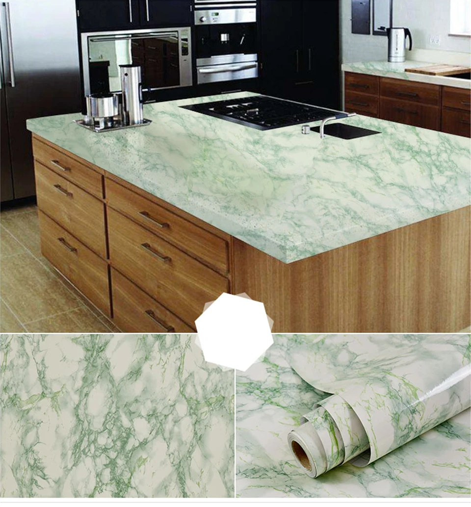 60CM Vinyl Self-adhesive Marble Wallpaper PVC DIY Waterproof Oilproof Wall Stickers Kitchen Bathroom Cabinets Counter Decoration