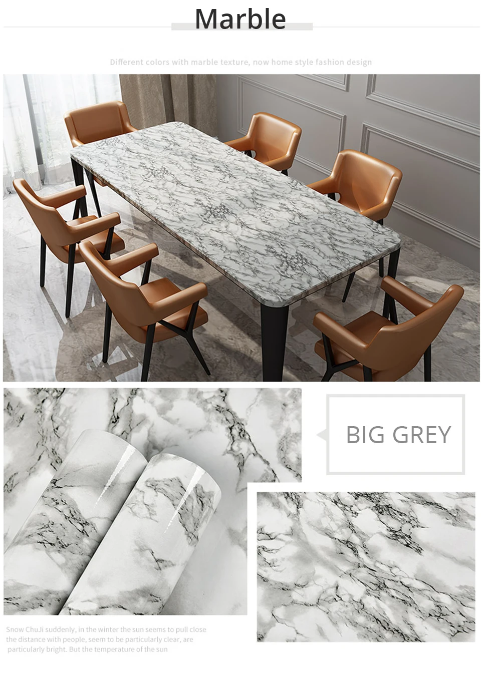 60CM Vinyl Self-adhesive Marble Wallpaper PVC DIY Waterproof Oilproof Wall Stickers Kitchen Bathroom Cabinets Counter Decoration
