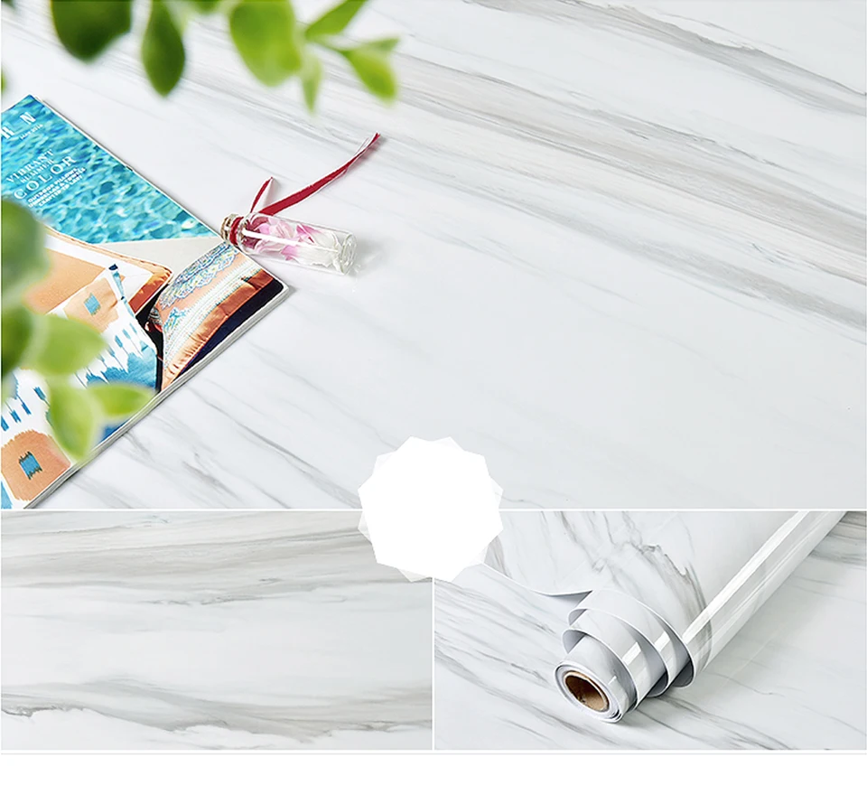 60CM Vinyl Self-adhesive Marble Wallpaper PVC DIY Waterproof Oilproof Wall Stickers Kitchen Bathroom Cabinets Counter Decoration