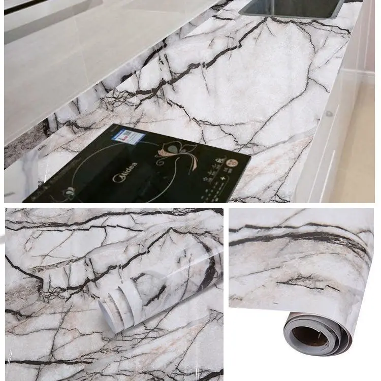 60CM Vinyl Self-adhesive Marble Wallpaper PVC DIY Waterproof Oilproof Wall Stickers Kitchen Bathroom Cabinets Counter Decoration