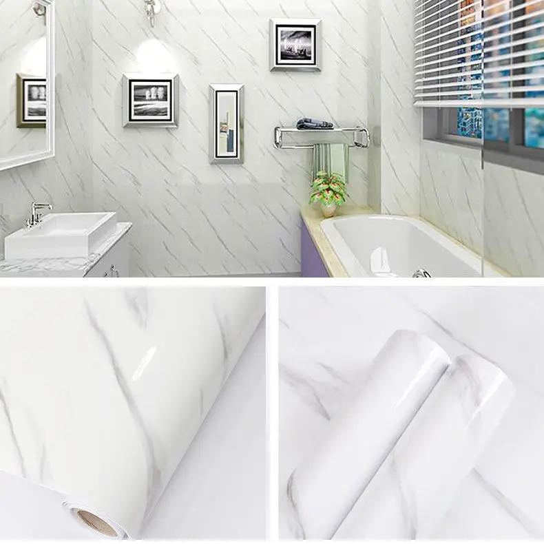60CM Vinyl Self-adhesive Marble Wallpaper PVC DIY Waterproof Oilproof Wall Stickers Kitchen Bathroom Cabinets Counter Decoration