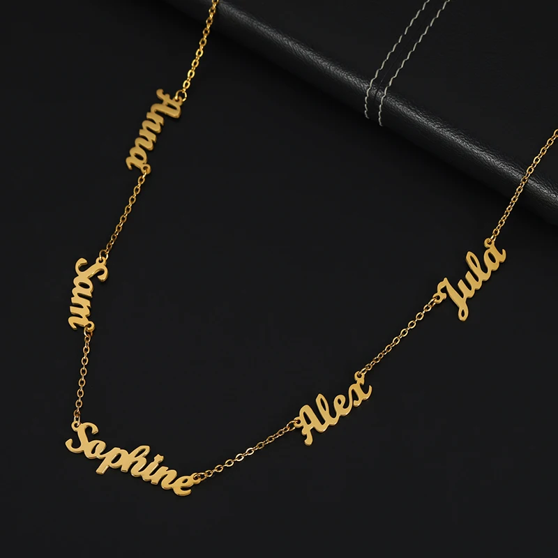 Custom Multiple Personalized Name Necklaces Jewelry Chain Pendant Name Gold Color Necklace for Women Men Stainless Steel Gifts