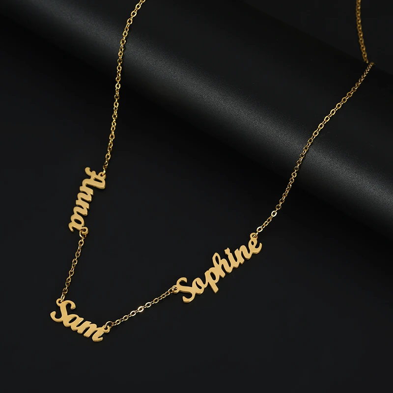 Custom Multiple Personalized Name Necklaces Jewelry Chain Pendant Name Gold Color Necklace for Women Men Stainless Steel Gifts