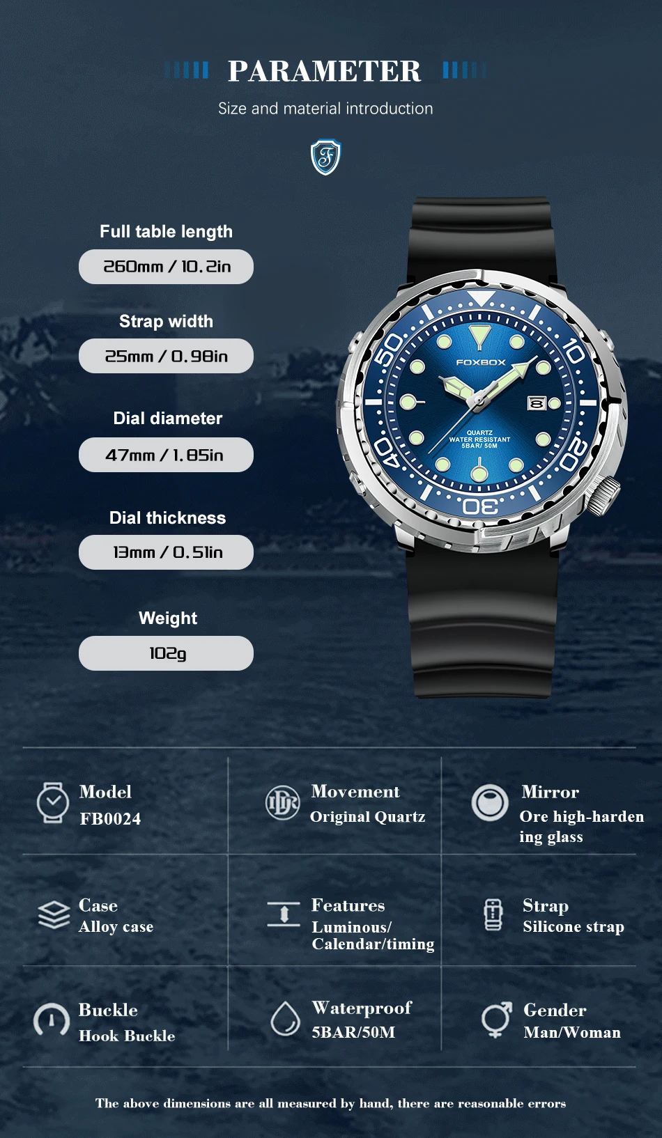 FOXBOX Top Brand Fashion Diver Watch Men 50ATM Waterproof Date Clock Sport Watches Mens Quartz Wristwatch Relogio Masculino