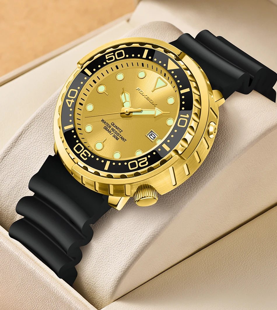 FOXBOX Top Brand Fashion Diver Watch Men 50ATM Waterproof Date Clock Sport Watches Mens Quartz Wristwatch Relogio Masculino